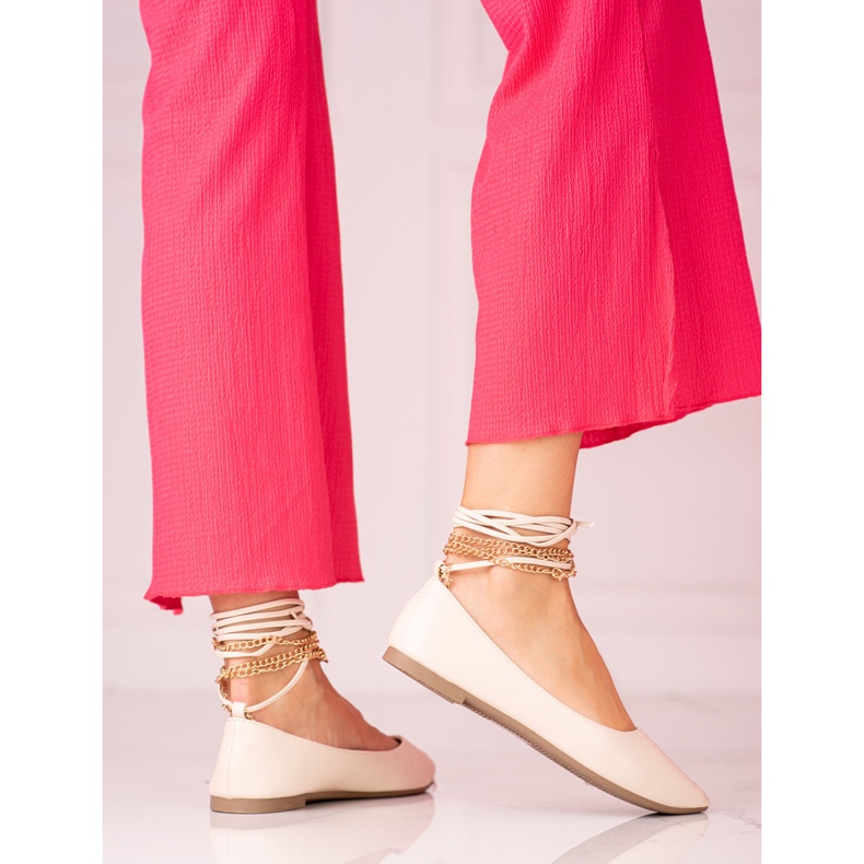 Balerini Shelovet de damă bej cu lanțuri 1