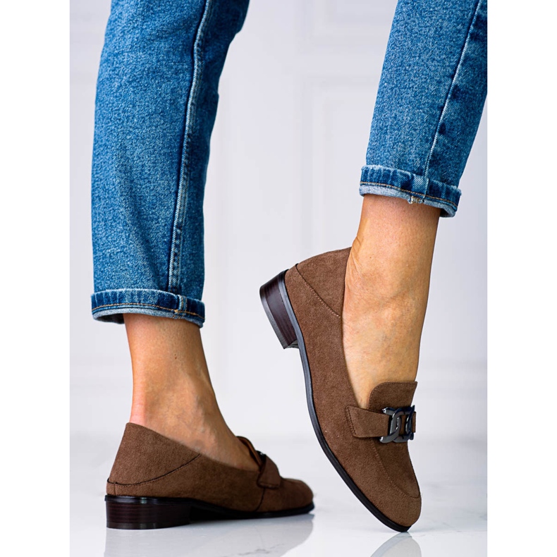 Mocasini eleganti de dama cu lant Vinceza maro 2