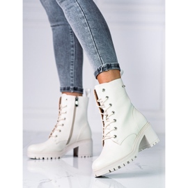 Genți Vinceza de damă, de culoare bej, cu șireturi, pe stâlp jos maro 1