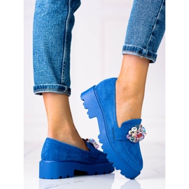 Mocasini de dama pe platforma Vinceza cu decor albastru 1