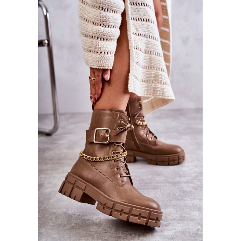 PG1 Cizme de muncitori la modă cu lanț maro Solesso 2 PG1 Cizme de muncitori la modă cu lanț maro Solesso 2