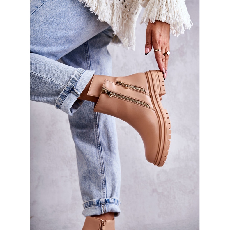 PG1 Cizme Damă Piele Cu Fermoar Bej Navarra 2