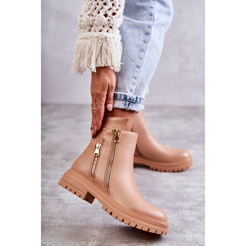 PG1 Cizme Damă Piele Cu Fermoar Bej Navarra 1