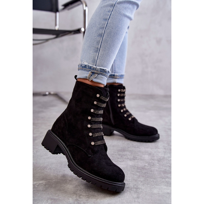 PG1 Cizme negre Malesia din piele intoarsa cu dungi decorative negru 1