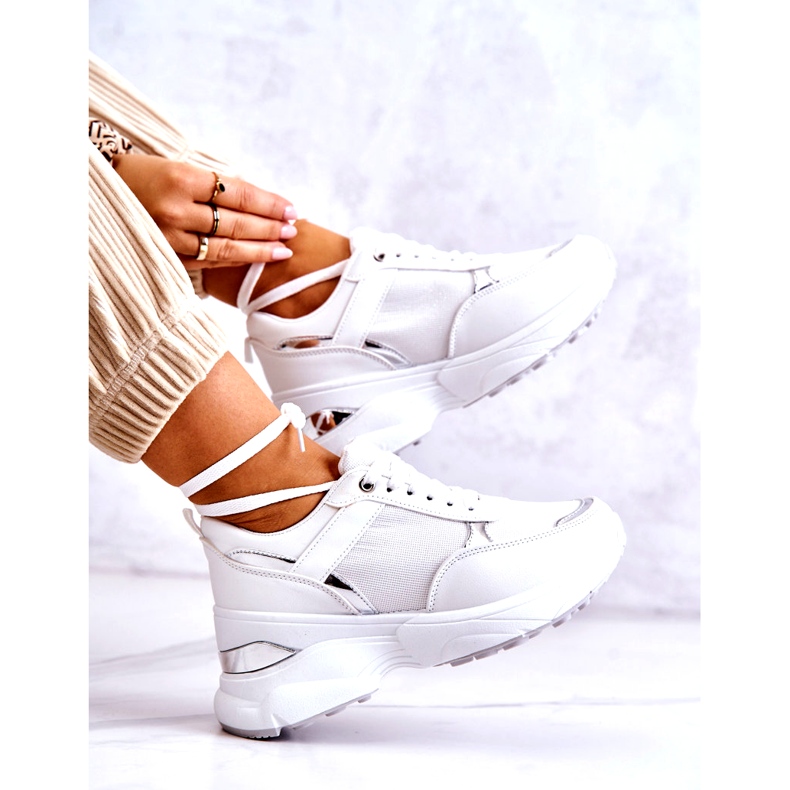 PG1 Pantofi sport strălucitori pentru damă, pe pană, activitate albă 5