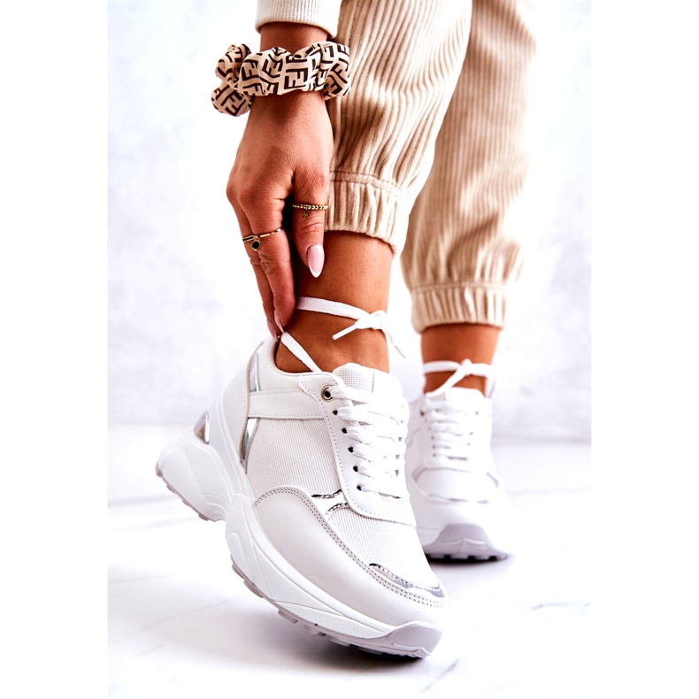 PG1 Pantofi sport strălucitori pentru damă, pe pană, activitate albă 1