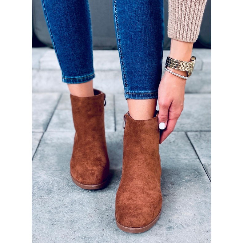 Cizme Chelsea de dama Verbe Camel din piele intoarsa maro 2