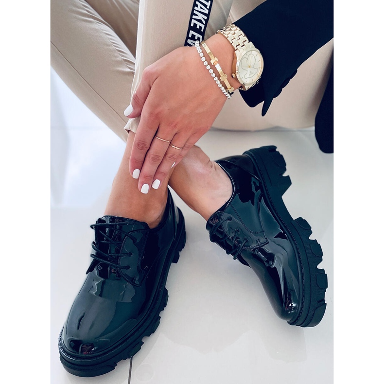 PA1 Mocasini Tekla Black Shing cu siret negru 2