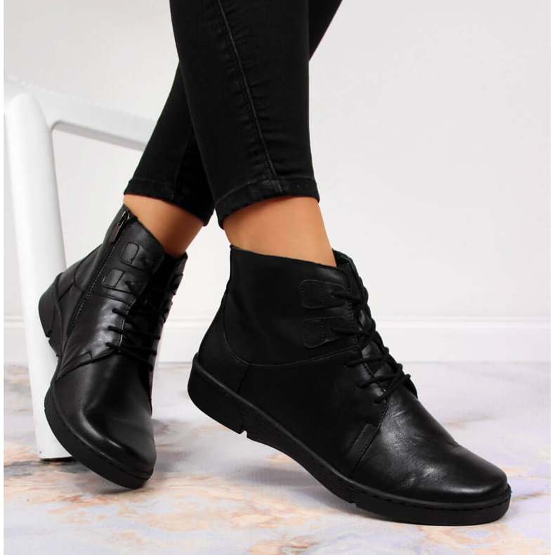 Cizme confortabile izolate din piele neagră pentru femei Łukbut 1816 negru 1