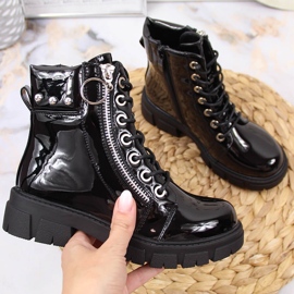 Cizme termoizolante Vinceza negru lacuite pentru fete 1