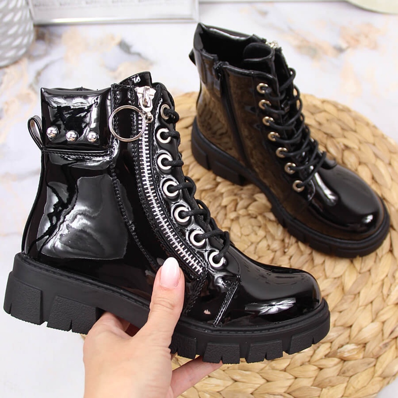 Cizme termoizolante Vinceza negru lacuite pentru fete 1