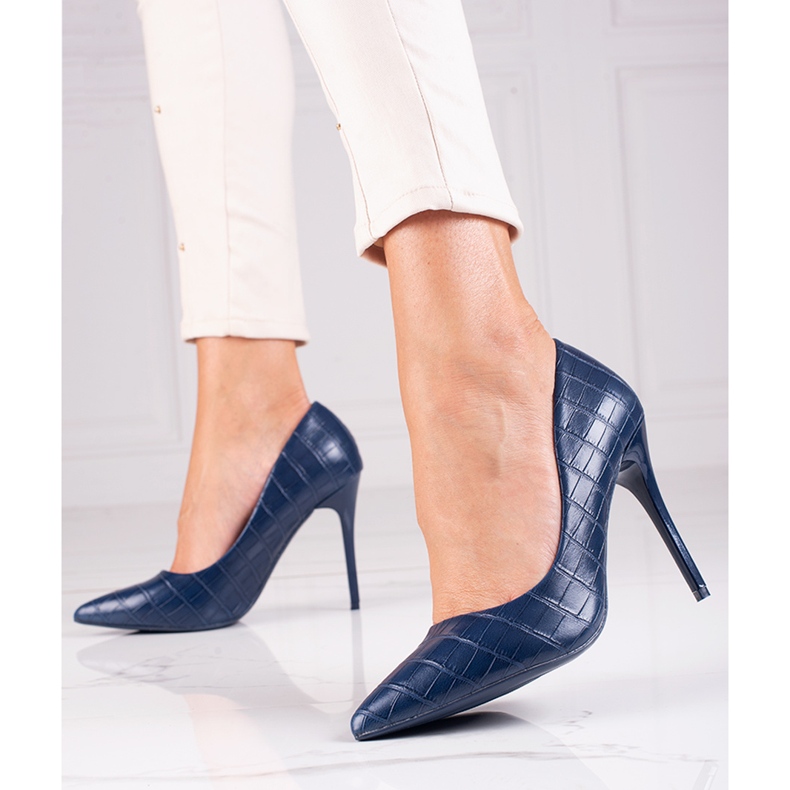 Pompe la modă pe un toc Shelovet albastru 2