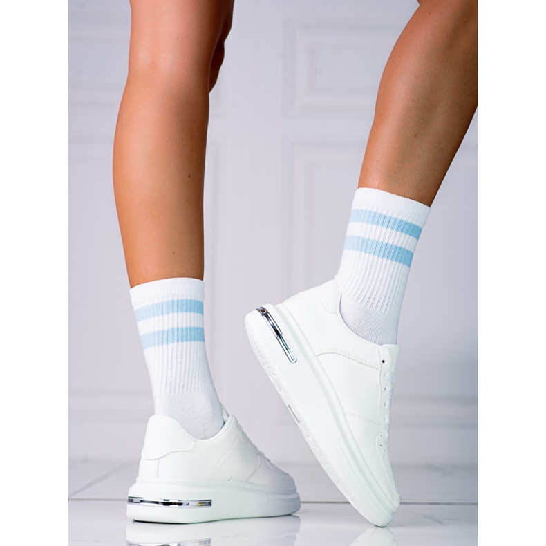 Pantofi sport Shelovet albi sirelati din piele ecologica alba 1