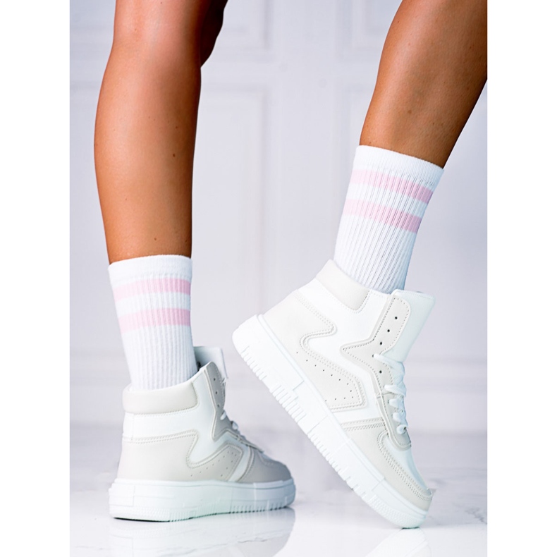 Tenisi dama High Shelovet din piele ecologica alba si gri 1