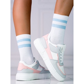 Tenisi dama cu siret pe platforma Shelovet din piele ecologica in alb si gri roz multicolor 1