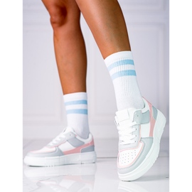 Tenisi dama cu siret pe platforma Shelovet din piele ecologica in alb si gri roz multicolor 2