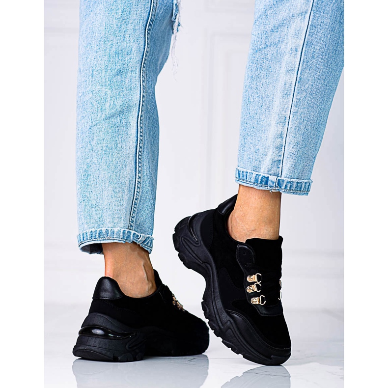 Adidași de damă pe talpă groasă Shelovet neagră negru 1