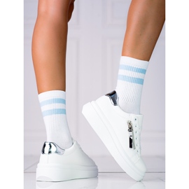 Adidasi albi de dama pe platforma Shelovet cu fermoar decorativ 1