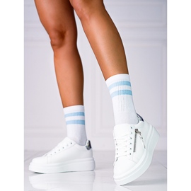 Adidasi albi de dama pe platforma Shelovet cu fermoar decorativ 2