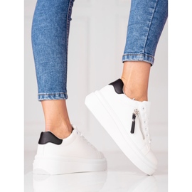 Adidasi de dama Shelovet albi cu fermoar decorativ 1
