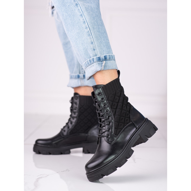 Genți negre matlasate cu șireturi Shelovet negru 1