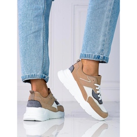 Tenisi comozi de damă Shelovet pe o platformă groasă bej maro 1