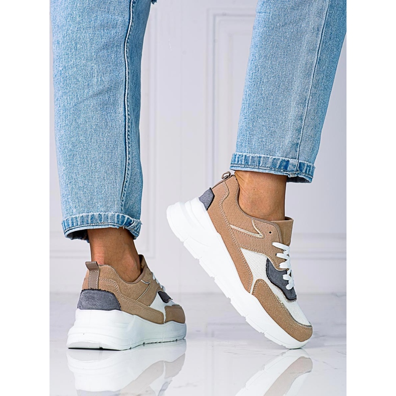 Tenisi comozi de damă Shelovet pe o platformă groasă bej maro 1