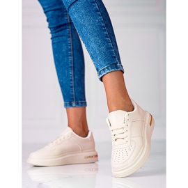 Pantofi sport albi cu siret Shelovet din piele ecologica, bej 1