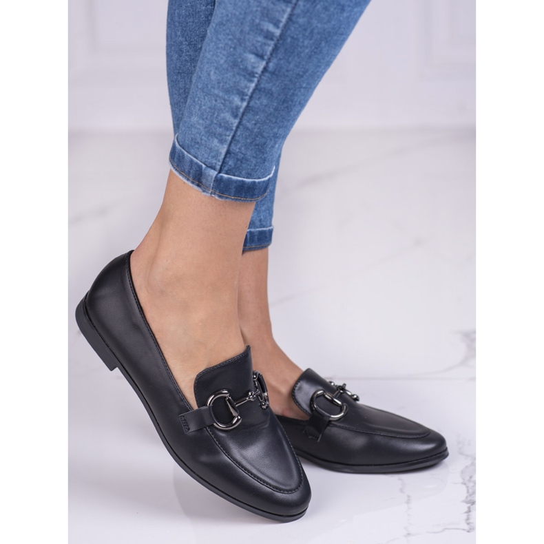 Mocasini eleganti Shelovet de dama cu tocuri joase negre negru 1