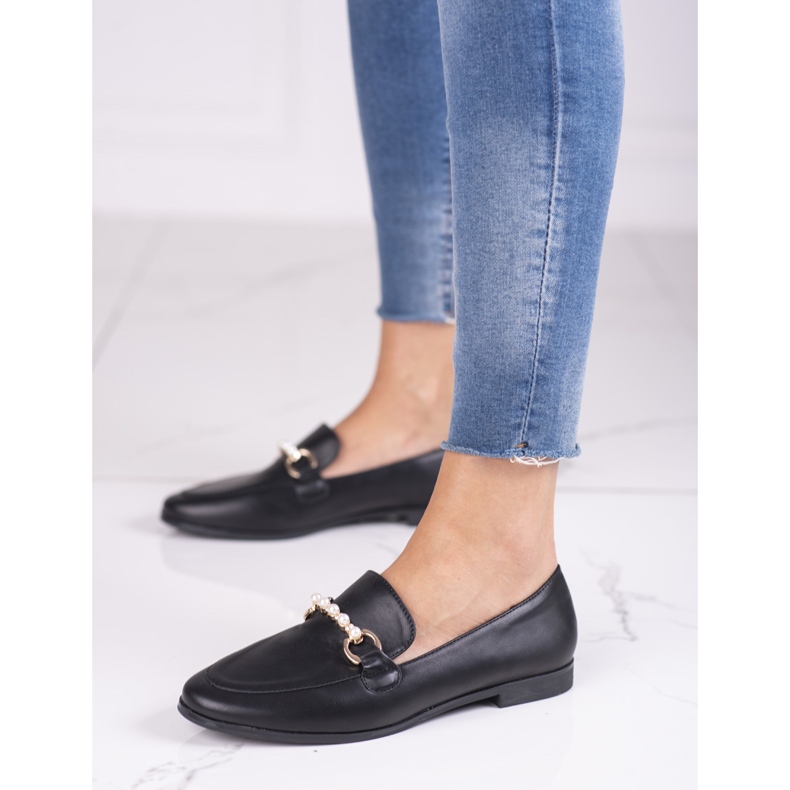 Mocasini de dama Black Shelovet cu perle negru 1