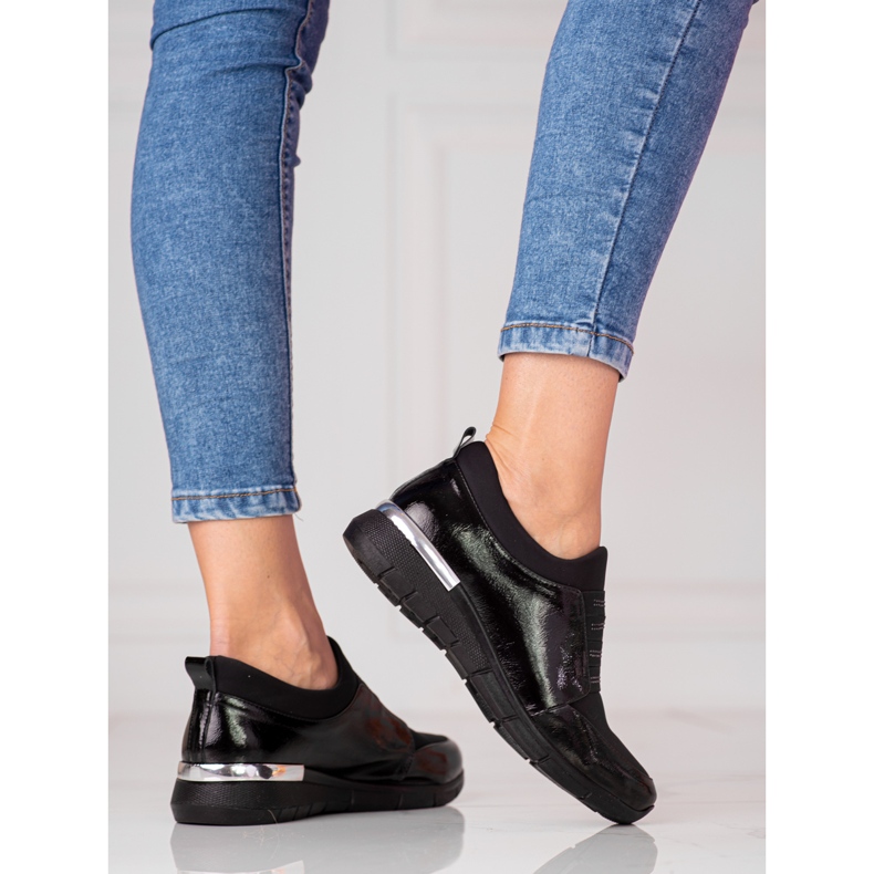 W. Potocki Tenisi de damă lăcuți Shelovet lejeri negru 1 W. Potocki Tenisi de damă lăcuți Shelovet lejeri negru 1