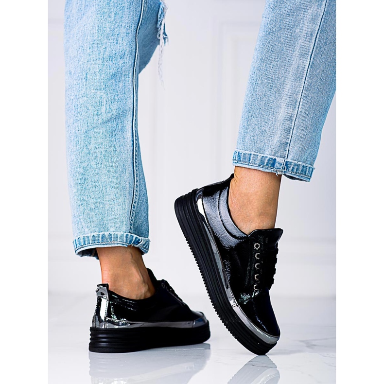 W. Potocki Tenisi dama Shelovet din piele ecologica lacuita negru 2