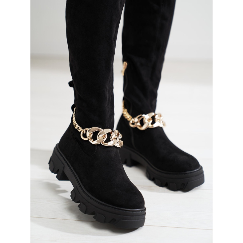 Cizme negre de dama pe talpa groasa Shelovet din piele intoarsa ecologica negru 1