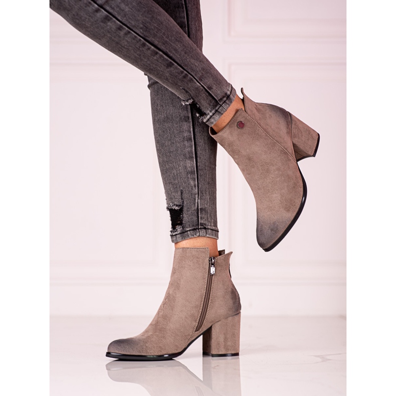 Cizme de dama maro Shelovet cu fermoar decorativ la spate 1