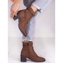 Cizme de dama cu siret maro Shelovet din piele intoarsa ecologica 2