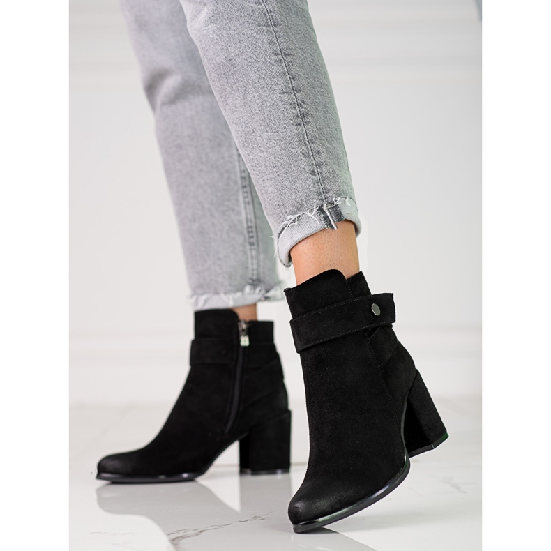 Cizme negre de dama pe stalp din piele intoarsa Shelovet ecologica negru 1