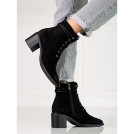 Cizme de dama cu siret Shelovet negre din piele intoarsa ecologica negru 1