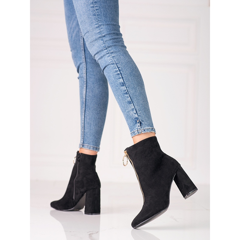 Cizme negre de damă pe stâlpul Shelovet cu fermoar auriu negru 2