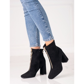 Cizme negre de damă pe stâlpul Shelovet cu fermoar auriu negru 1