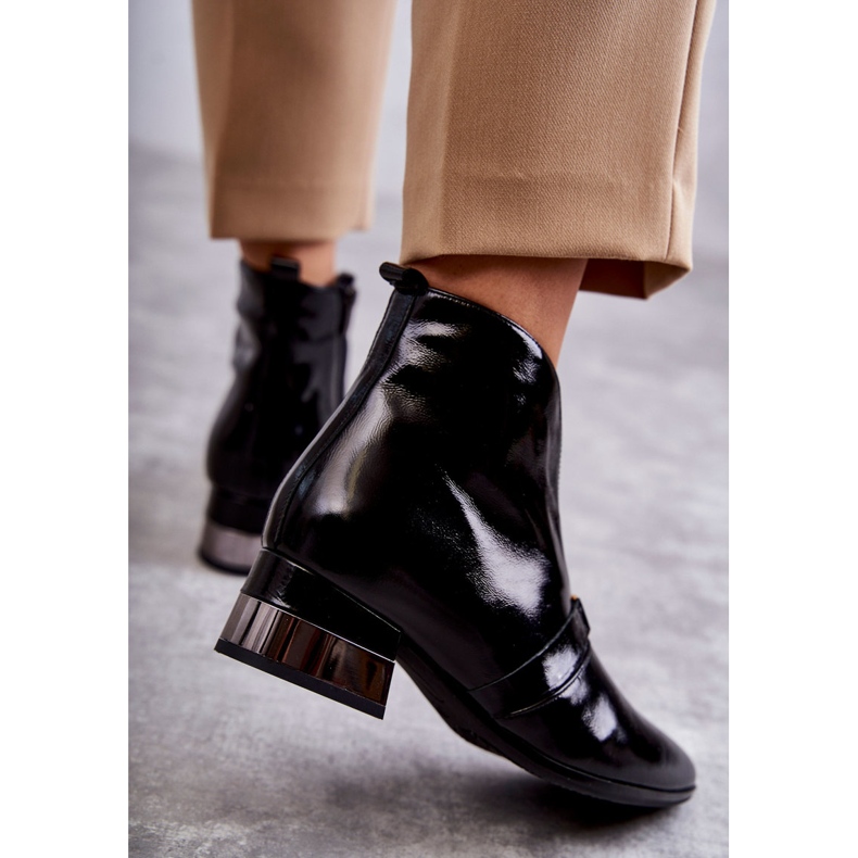 Cizme din piele cu toc plat Laura Messi 2268 negru 2