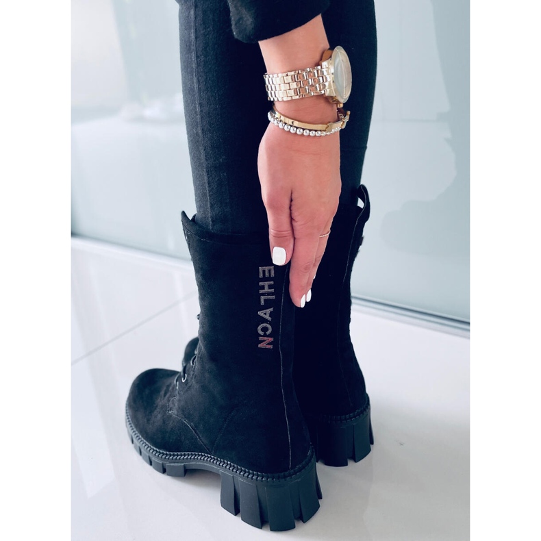 Cizme Arne Black cu șireturi negru 2