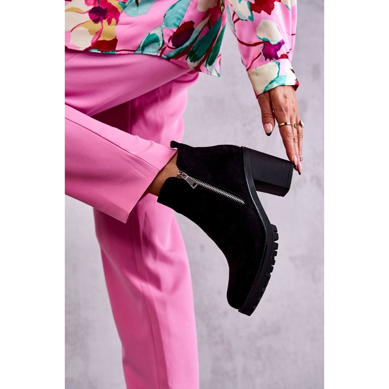 Cizme din piele intoarsa Pe Tocuri Inalte Cu Fermoar Sevione Negru 2