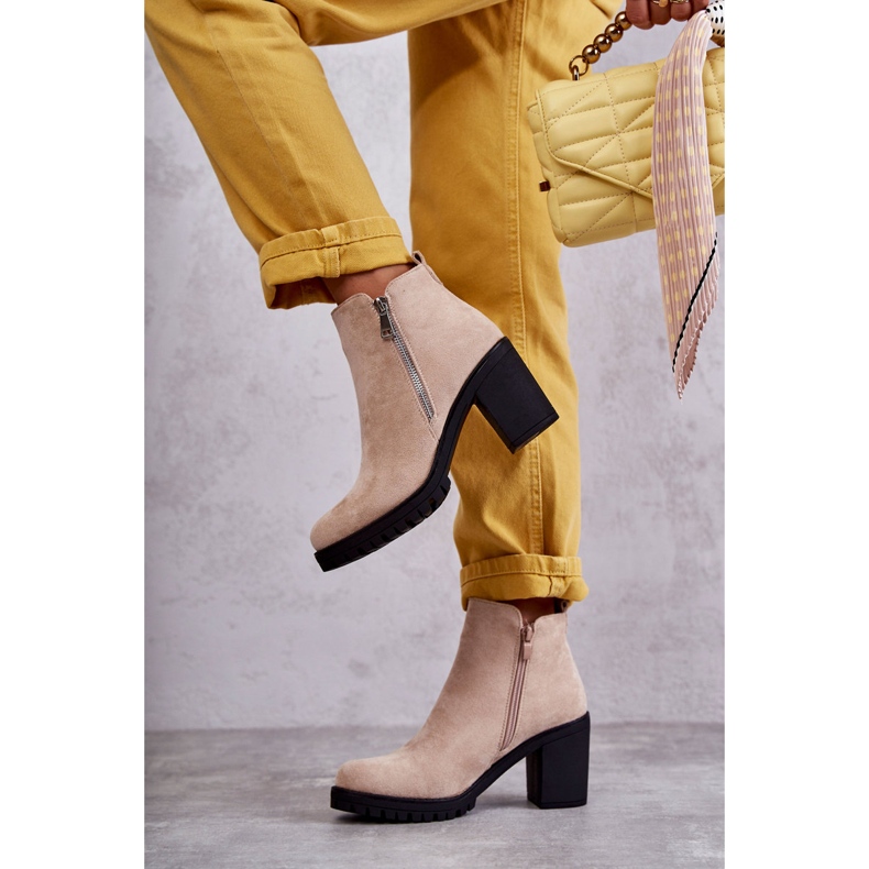 PG1 Cizme din piele intoarsa Pe Tocuri Inalte Cu Fermoar Sevione Bej Deschis 2