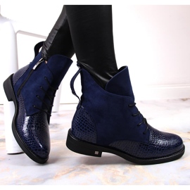 Cizme de dama izolate crocodil bleumarin Potocki albastru marin 1