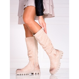 Vinceza Cizme de damă Potocki de piele intoarsă pe o platformă groasă bej 1