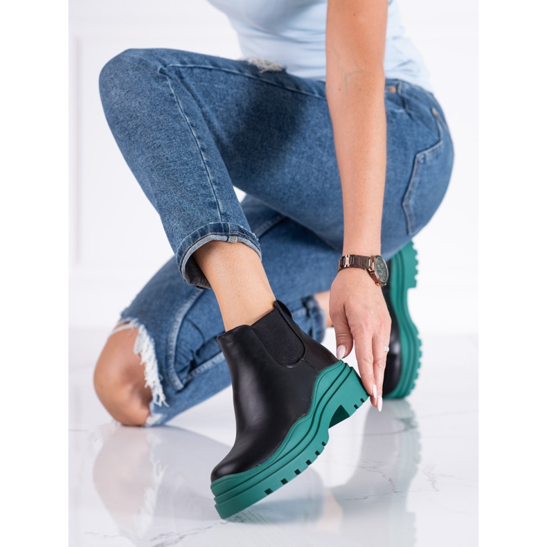 Cizme negre si verzi pentru femei Cizme Shelovet Jodhpur pe platforma negru 2
