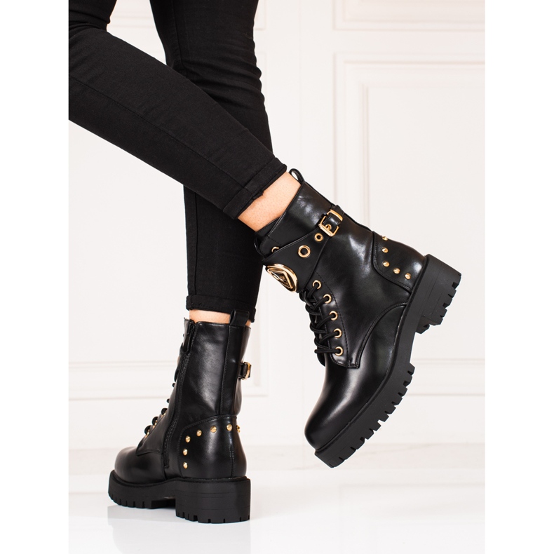 Lucratoare de dama Shelovet cu siret cu accesorii aurii negru 1