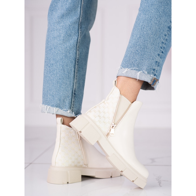 Cizme Chelsea de damă bej pe platforma Shelovet 1