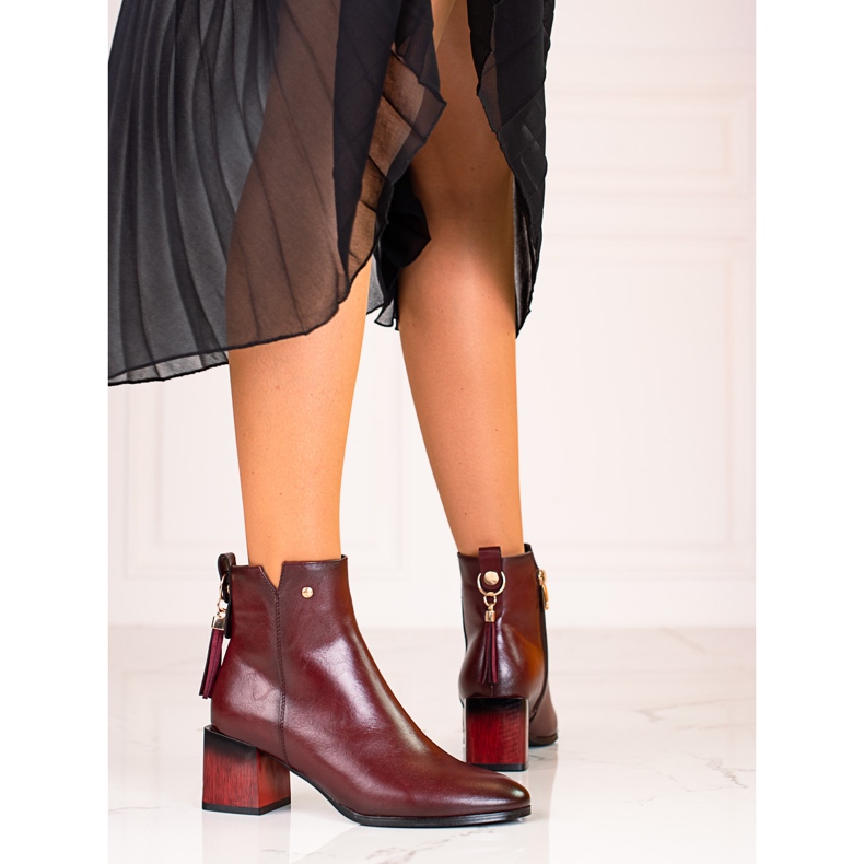 W. Potocki Cizme de damă la modă pe postul Potocki visiniu roșu 1