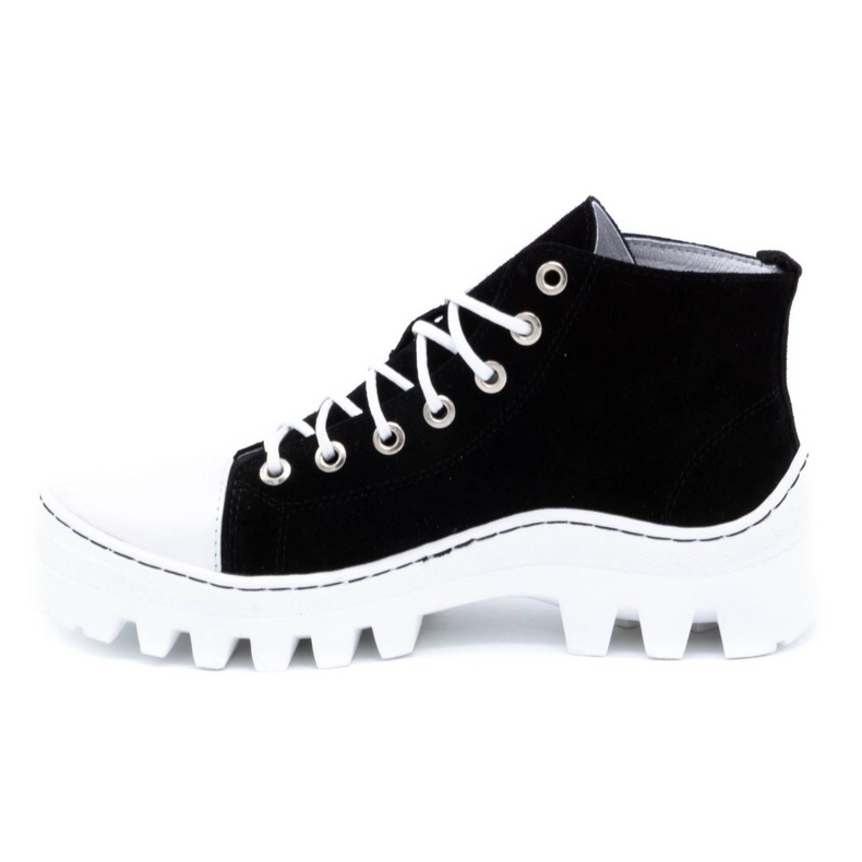 Polbut Botine de dama piele D1 negru perlat alb 2